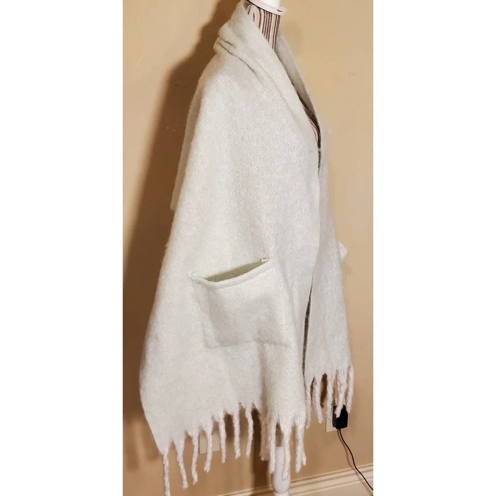 World Market Mint Green Fuzzy Pocket Scarf Oversized Tassel Fringe Shawl Wrap